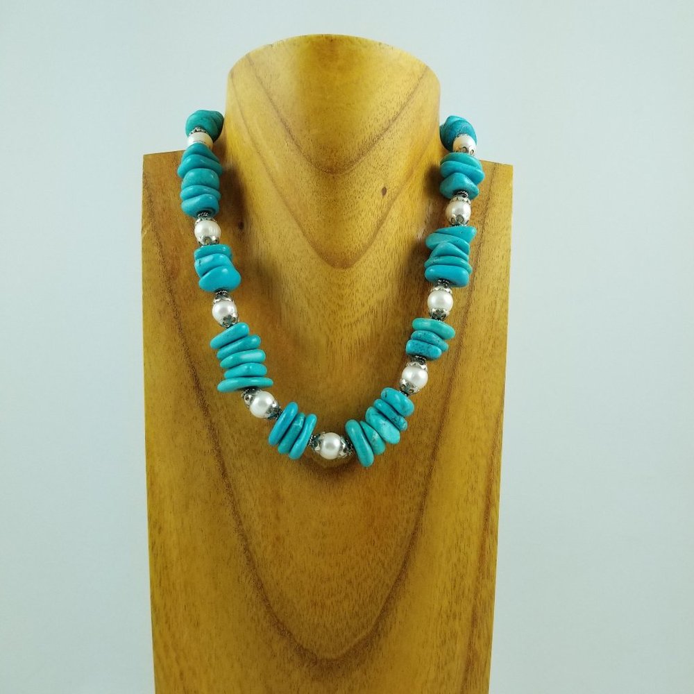 Turquoise, Pearl & Sterling Silver Necklace